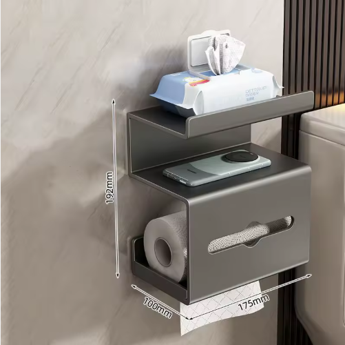 Carbon Steel Wall-Mounted Toilet Paper Holder & Towel Rack